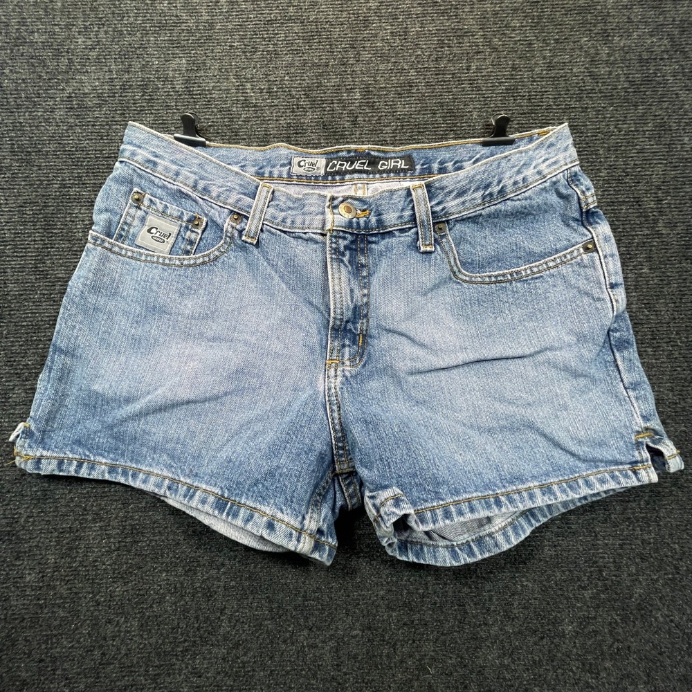 Y2K Cruel Girl Denim Shorts Womens 13 Light Wash Western Rodeo Side Vent Biker